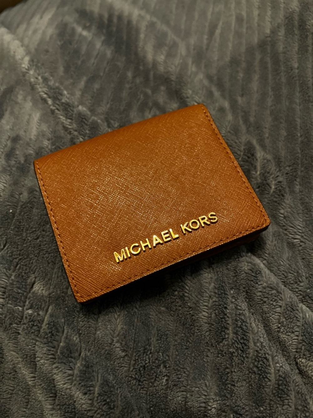 Michael Kors Women’s Card Holder Wallet in Cognac Brown with Gold Logo